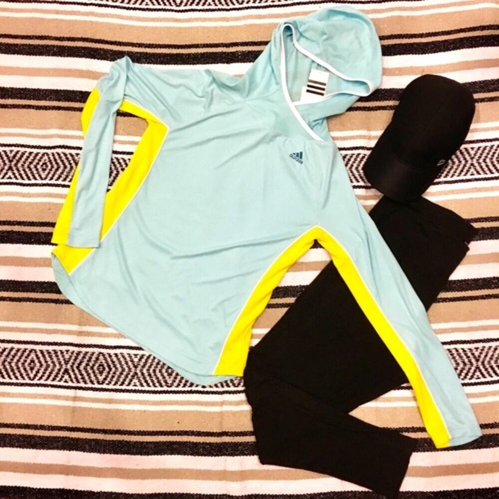Adidas WOMEN'S Lightweight Hoodie NWT AK HD Bluezest - SIZE MEDIUM - Picture 7 of 8